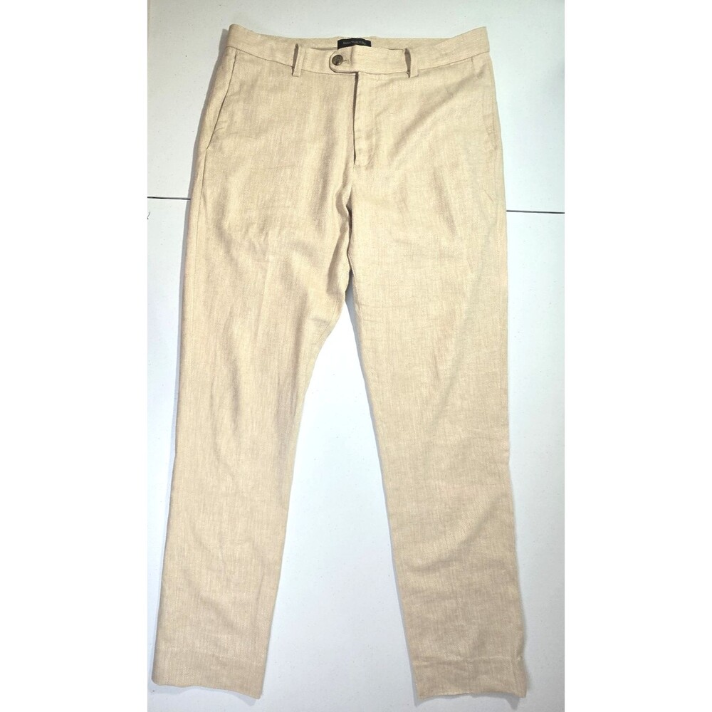 Banana Republic Mens Tailored Fit Tan Cotton Linen Blend Pants 34Wx32L